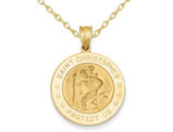 14K Yellow Gold Saint Christopher Protection Medal Pendant Necklace with Chain 